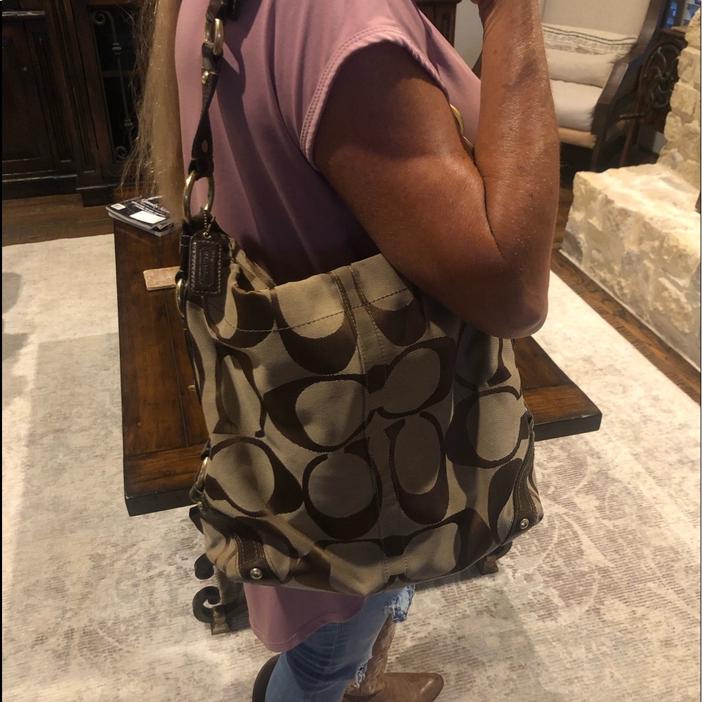 Authentic Brown & Tan Coach Purse w/ Gold Hardware